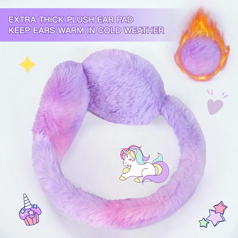 ACTLATI Kids Knit Unicorn Earmuffs and Gloves Set Girls Plush Ear Muffs Winter Outdoor Ear Warmers and Mittens Set - Image 5